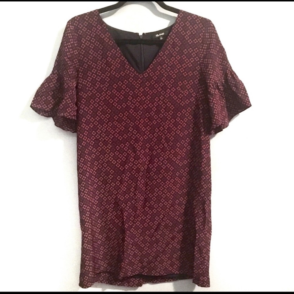 Madewell Painted Clover Silk Bell Sleeve Dress